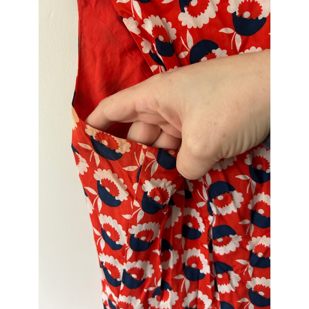 Boden Red and Navy Printed Midi Dress - Picture 7 of 7